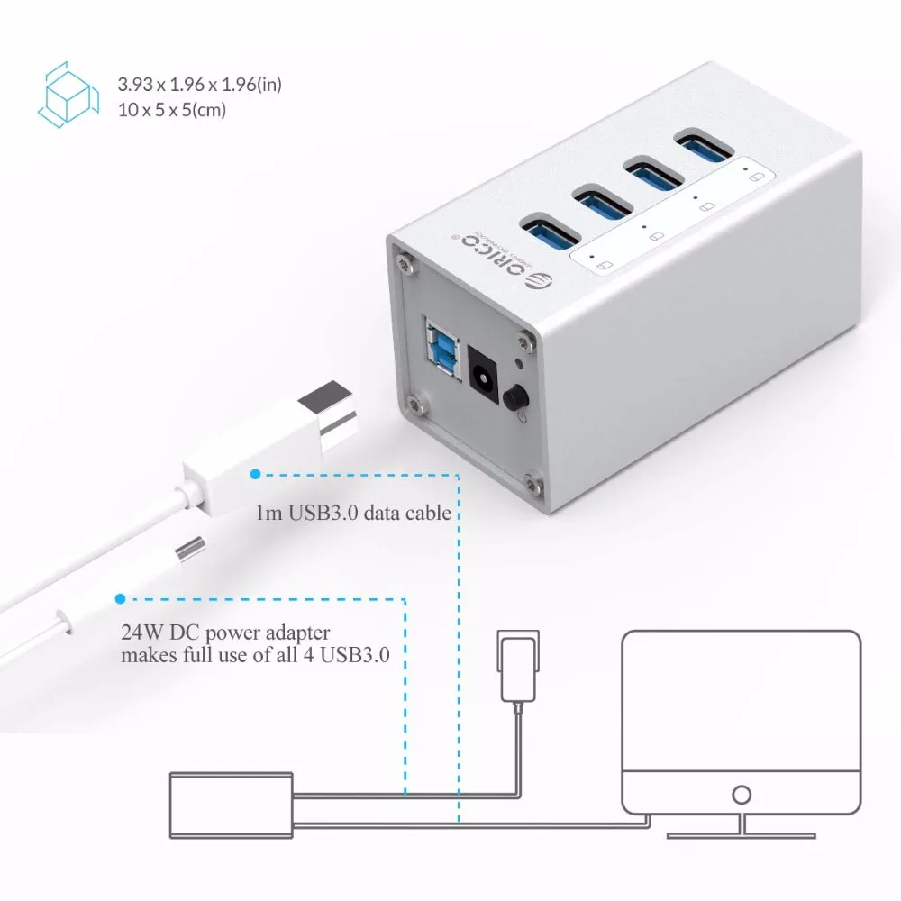ORICO A3H4 высокое качество Мощность 4 Порты и разъёмы Алюминий USB 3 0 концентратор для