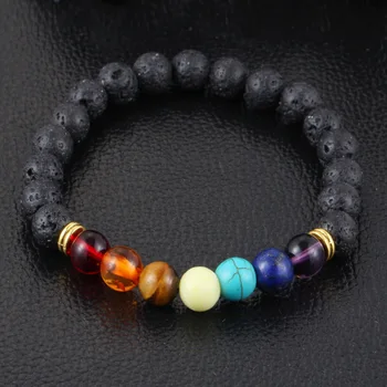 

seven chakra bracelet stone natural 8mm lava-rock yoga bracelet lot 100pcs/lot free shipping