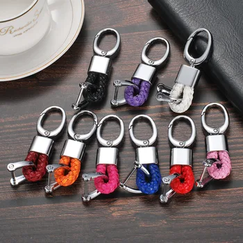 

Hand Woven Leather Keychain Car Key Ring Holder Trinket Multi Color Metal Horseshoe Buckle Key Chain Gift Jewelry Llaveros