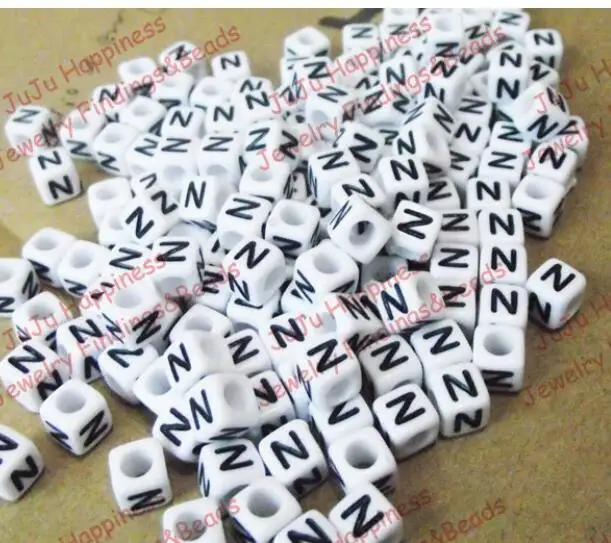 letter N Модные Акриловые бусины с буквами алфавита DIY для браслета кубика DIY россыпью пластиковые бусины от A до Z 10 мм xyb001 - Цвет: letter N