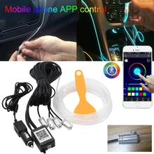 RGB LED רצועות אור הסביבה APP Bluetooth בקרת לרכב פנים אווירת אור מנורת 8 צבעים DIY מוסיקה 4 M סיבים אופטי להקה