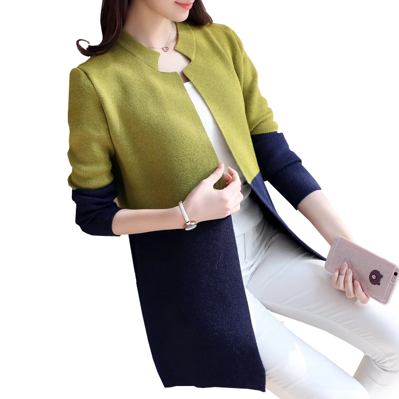 

Autumn Korean Loose Knitwear Tops Patchwork Long Cardigan Sweaters 2019 New Winter Women Sweaters and Cardigans Sueter Mujer