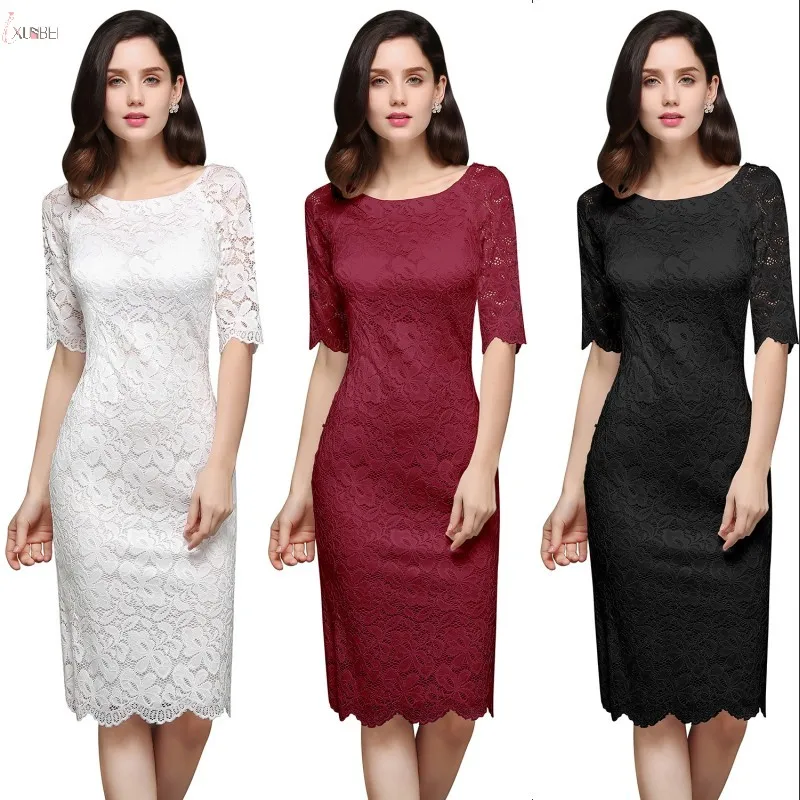

2019 Sexy Elegant Burgundy Ivory Black Lace Short Bridesmaid Dresses Half Sleeve Wedding Party Guest Dress vestido madrinha