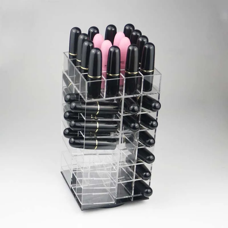 Черный прозрачный акриловый ящик для хранения косметики вращающийся на 360 градусов губная помада блеск для губ настольные косметические коробки держатель чехол для макияжа