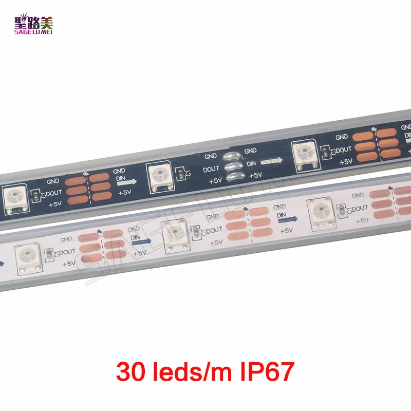 1 м/5 м WS2812B Smart led пикселей полосы, черный/белый печатных плат, 30/60/144 светодиодов/m пикселей WS2811IC самостоятельно прибор приемно-IP30/IP65/IP67 DC5V
