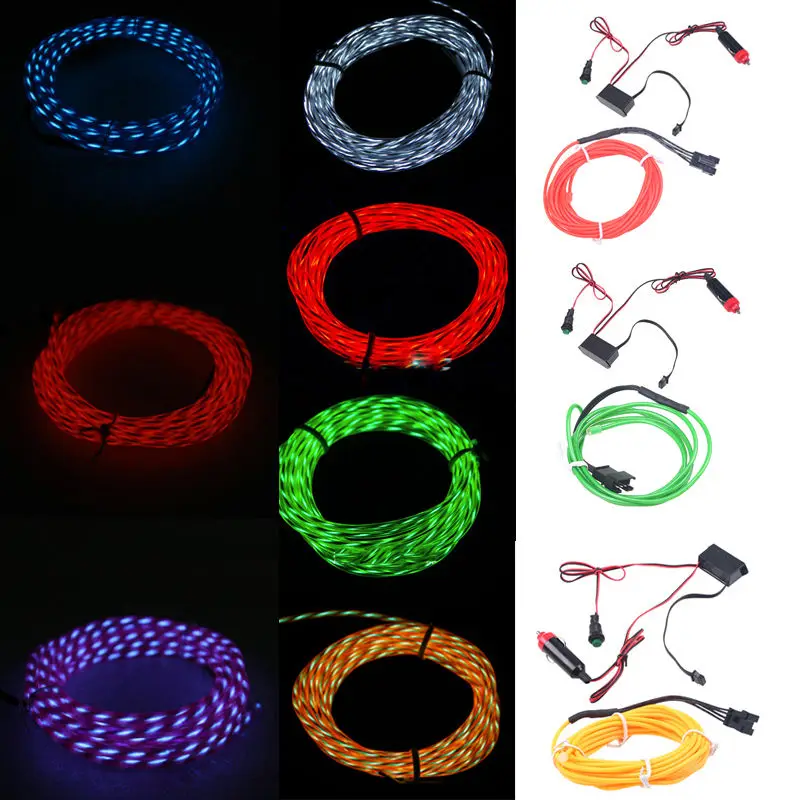 1M Flexible Neon Car Chasing EL Wire Light Decor Atmosphere Lamp With 12V Inverter Tube Rope Party Clothing Wedding