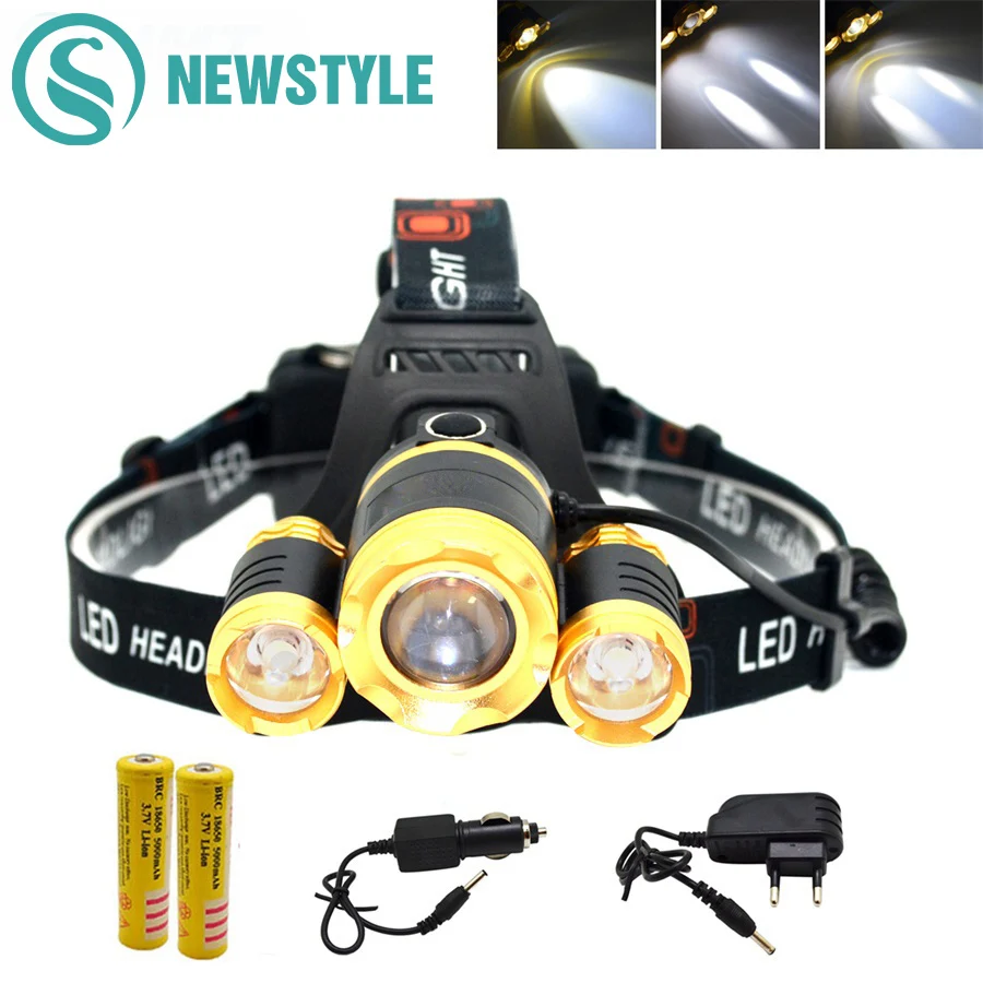 

3T6 LED Head Lamp Rechargeable Zoomable LED Headlight Headlamp Torch LED Flashlight+18650 Battery+Charger for Hunting Fishing