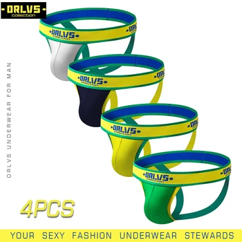 

ORLVS 4PC/LOT Men Sexy Gay Underwear Thongs Briefs G-string Thong Male Jockstraps Men Tanga Comfortable Men Underwear Jockstrap