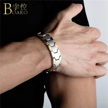 Мужские браслеты из нержавеющей стали, новые модные магнитные браслеты для мужчин, золотые и Серебристые цветные цепи, магнитные здоровые мужские ювелирные изделия G5SFD