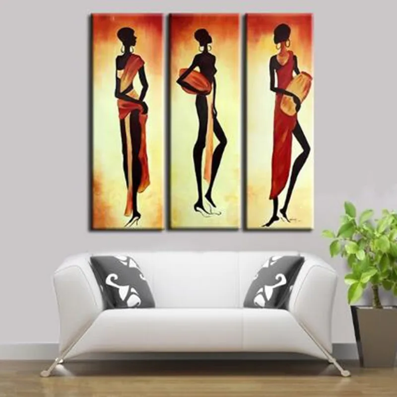 

Handmade Acrylic Africa Women Paintings Modern Wall Art Decor 3 Panel Pictures Handpainted Abstrac Figure Oil Painting on Canvas