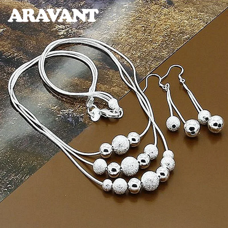 

925 Silver Jewelry Set Multi Chains Balls Earrings Necklace Sets For Women Wedding Jewelry