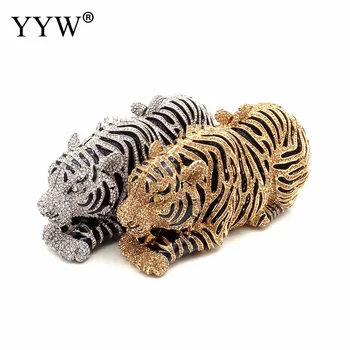 

Women'S Crystal Evening Bag Tiger Retro Animal Clutch Bags Wedding Diamond Handbag Rhinestone Small Shoulder Bags Dropship