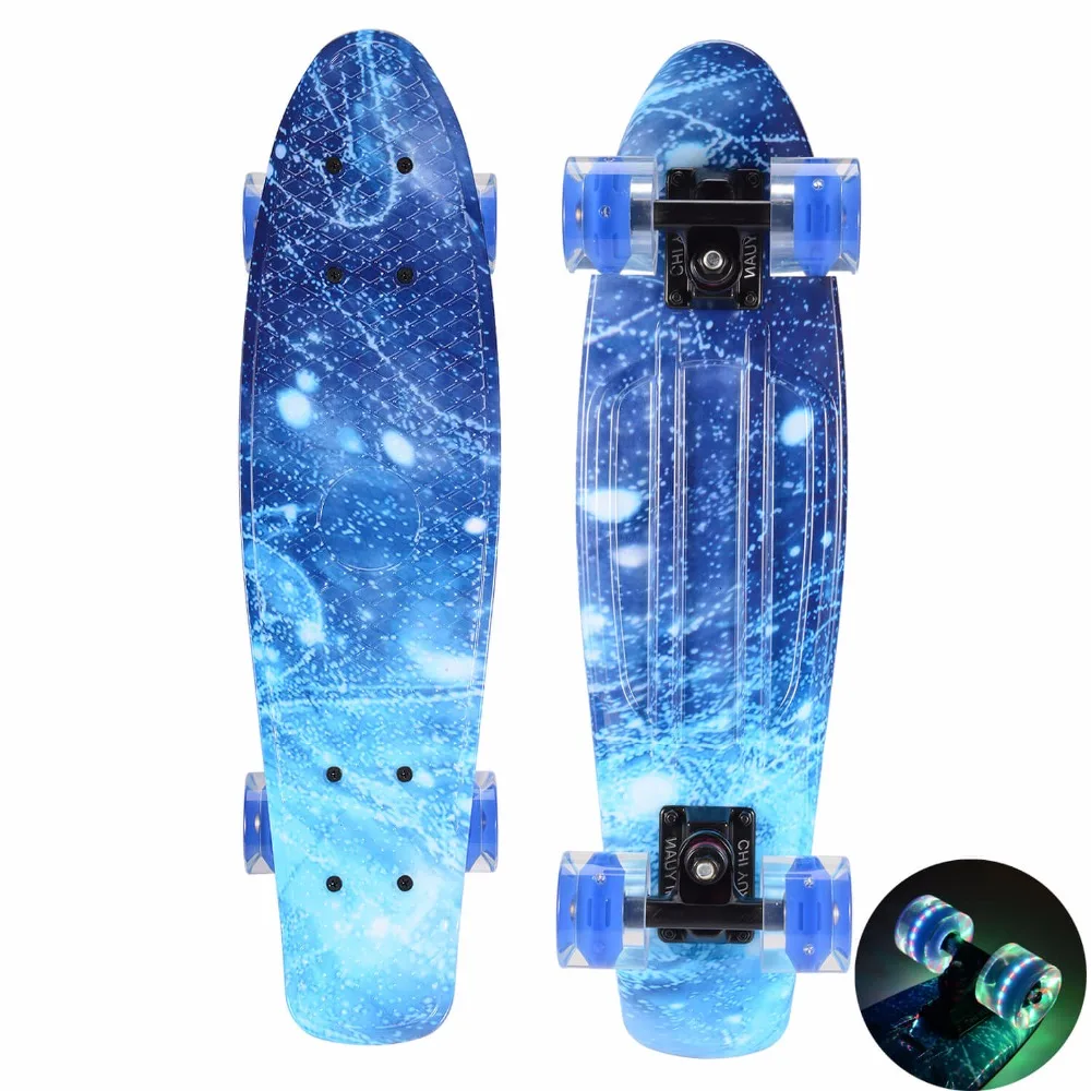 Տիեզերական գրաֆիկական տպագիր Mini Cruiser Plastic Plate Skateboard 22 "X 6" Retro Longboard Skate Long Board