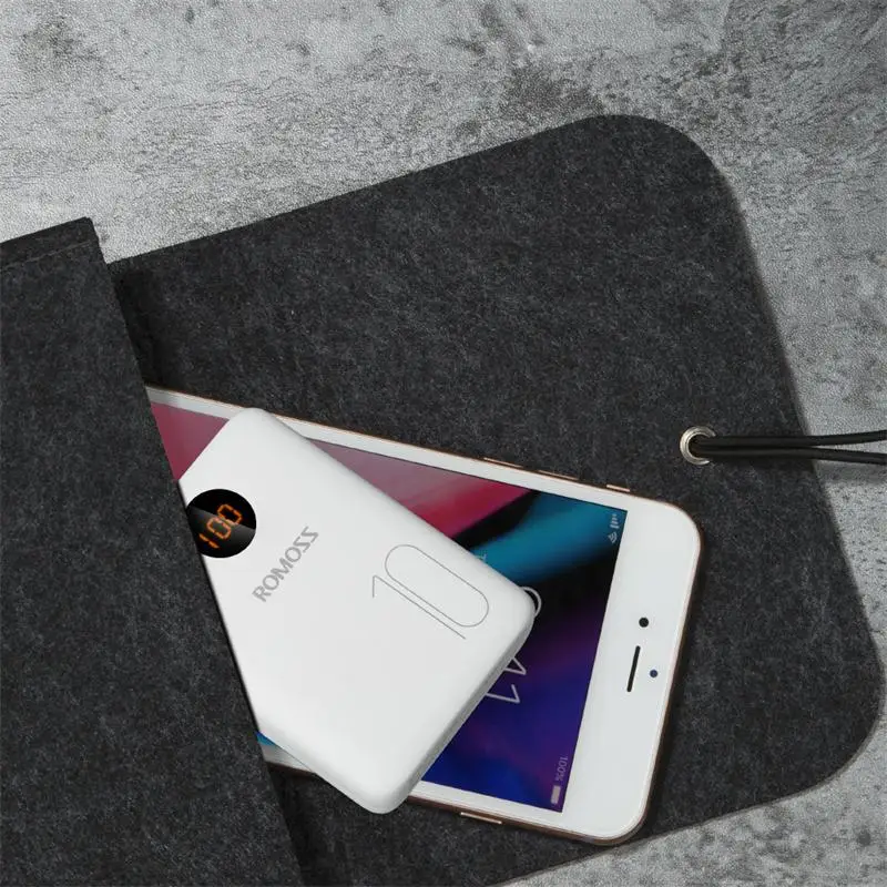 ROMOSS OM10 10000mAh Power Bank With Double USB Port Cable External Battery Pack Travel Size Portable Charger For iPhone Xiaomi