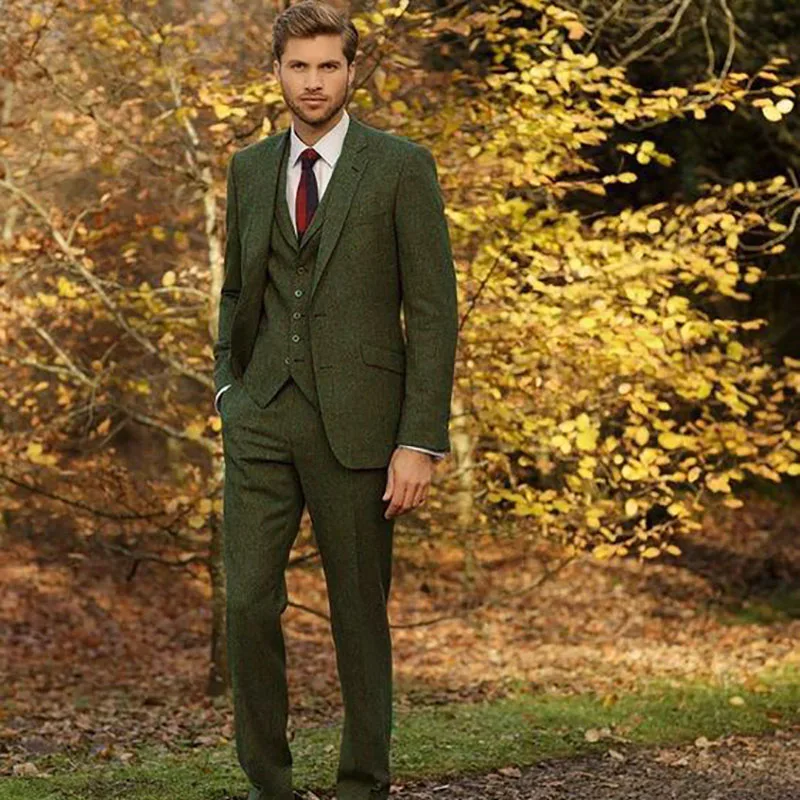 Costume Homme Mariage Designs Classic Green Tweed Men