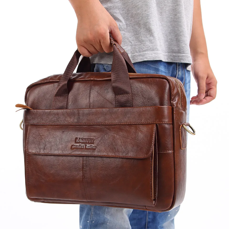 Brand Men Genuine Leather Handbags Large Leather 15" Laptop Bags Briefcases Casual Messenger Bag Business Men's Travel Bags