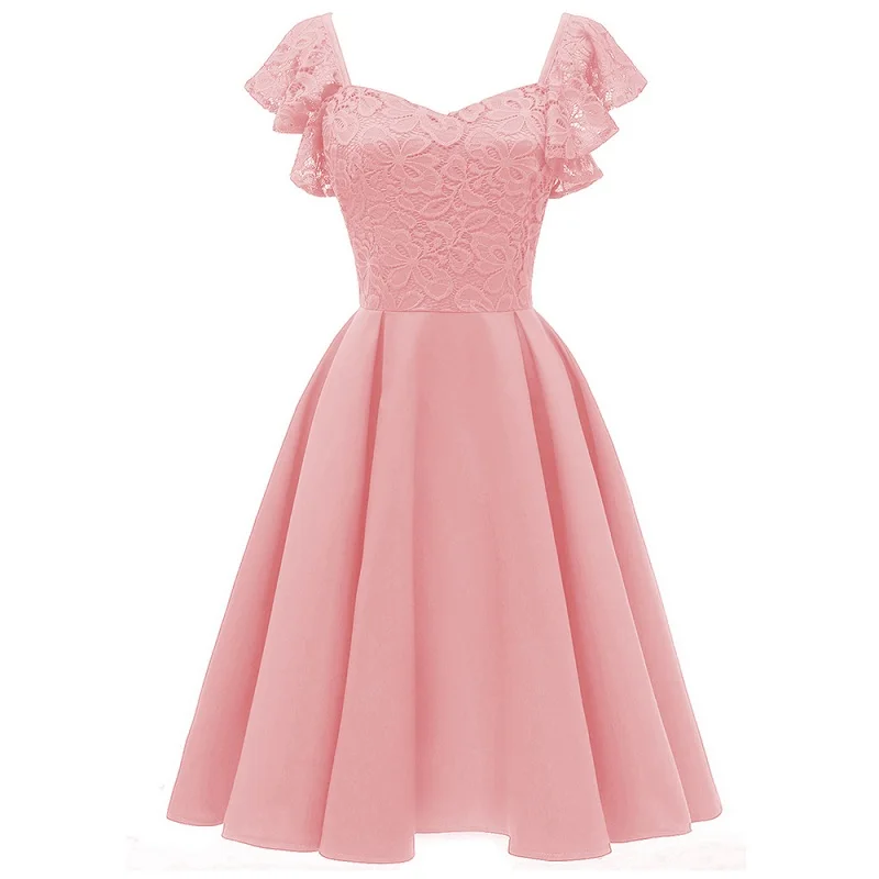 Dressv темно-синее коктейльное платье, дешевое милое платье с рукавами-крылышками, платье на выпускной вечер, кружевные модные коктейльные платья на молнии - Цвет: Pink