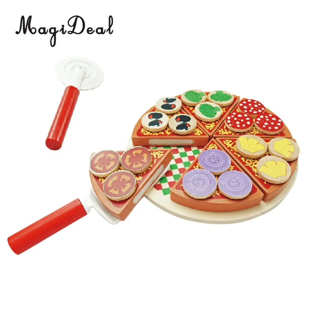 Simumaltion Wooden Sticky Pizza Kitchen Food Cutting Play Kids Pretend Role Play Kitchen Toy Early Learning