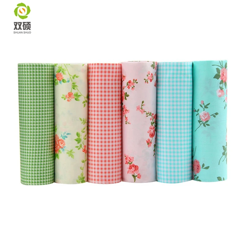 Shuanshuo сетчатая и цветочная ткань, лоскутное шитье, ткань для шитья кукольной одежды 40x50 см, 6 шт./лот