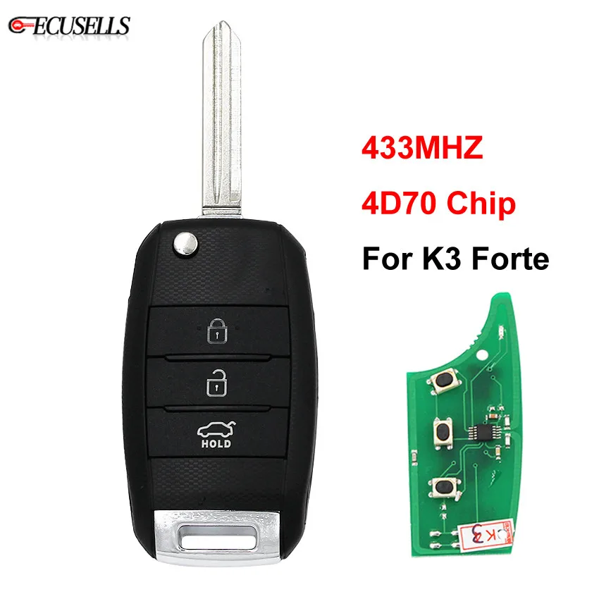 

3 Button Folding Flip Full Complete Remote Smart Car Key 433MHz 4D70 Chip ID70 Chip Uncut Blade For Kia K3 Forte 2013 2014 2015