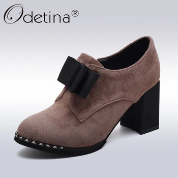

Odetina New Fashion High heels Pumps For Women Bowknot Square Heel Pump Shoes Ladies Round Toe Shoes With Zip Big Size 43