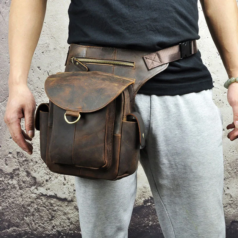 

Men's Horse Cowhide First Layer Cowhide Waist Drop Leg Bag Fanny Pack Vintage Thigh Bum Belt Hip Riding Messenger Shoulder Packs