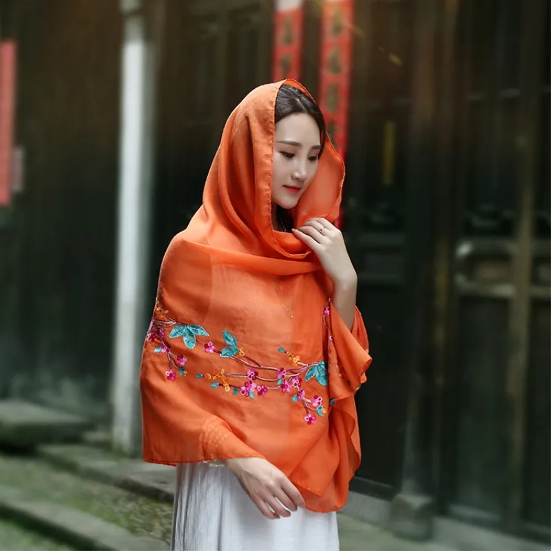 Ethnic Style Embroidered Cotton Scarves and Shawls for Women Oversized