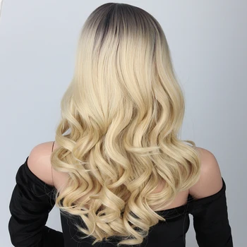 

Pageup Long Body Wave Synthetic Wig For Women Middle Part High Temperature Fiber Ombre Color Cosplay Blonde Wig
