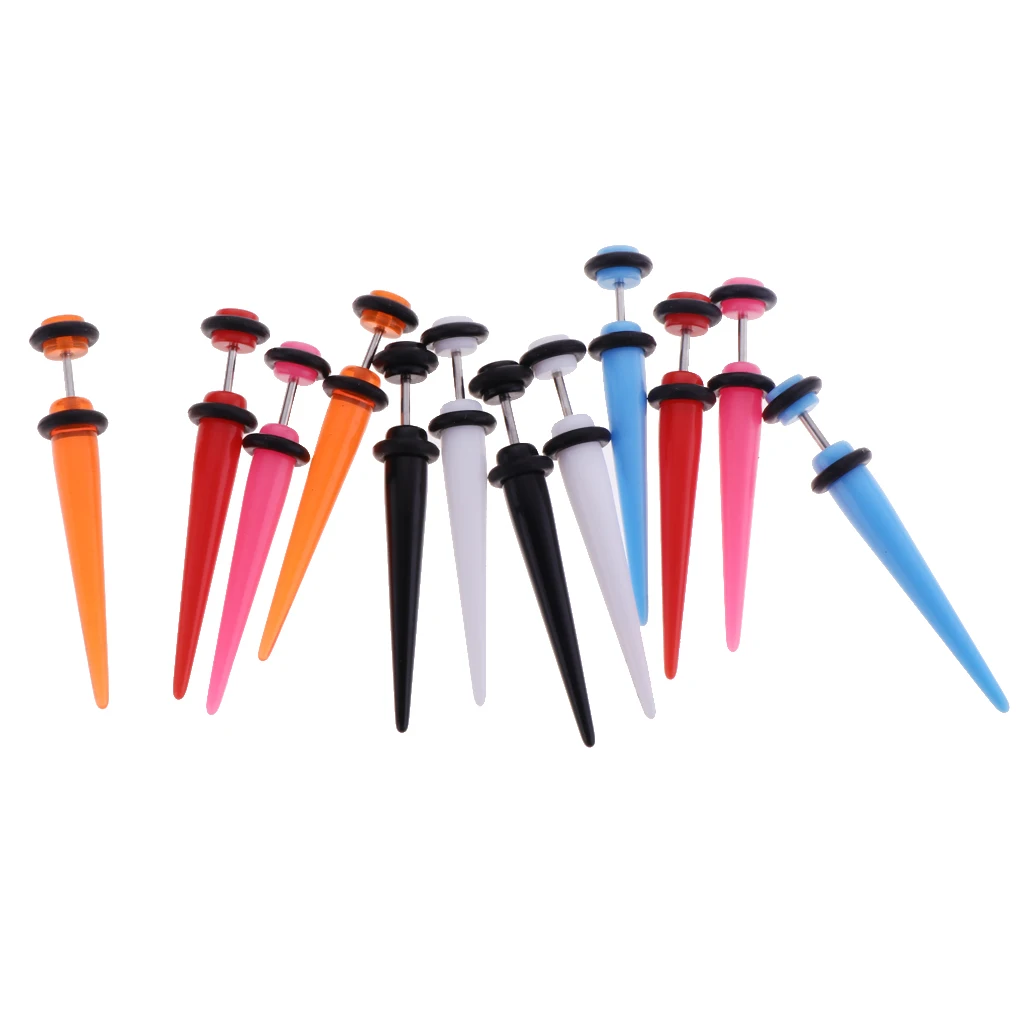 6 Pairs Assorted Acrylic Fake Tapers Earrings Set Stainless Steel Stud Illusion Cheater Faux Gauges Jewelry