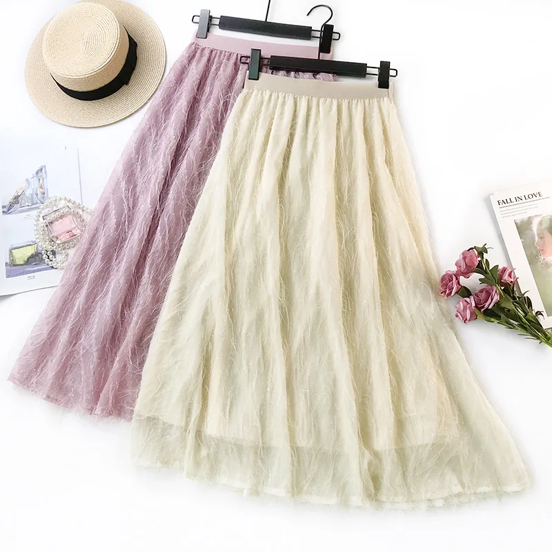 

New Chiffon Skirt 2019 Spring and Summer Beautiful Fringed Skirt Minority Feather Skirt Female A Word Long Skirt Fairy