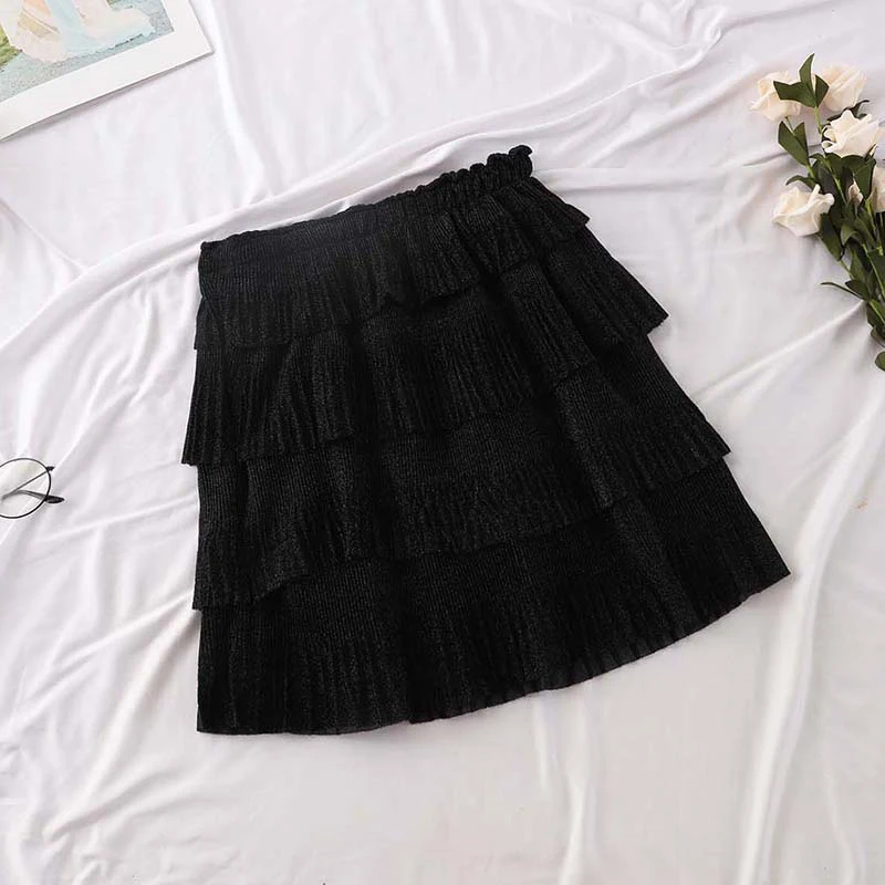 Heliar Ранняя весна, женская юбка, модная версия, юбка с высокой талией, Женская плиссированная Повседневная тонкая юбка - Цвет: BLACK
