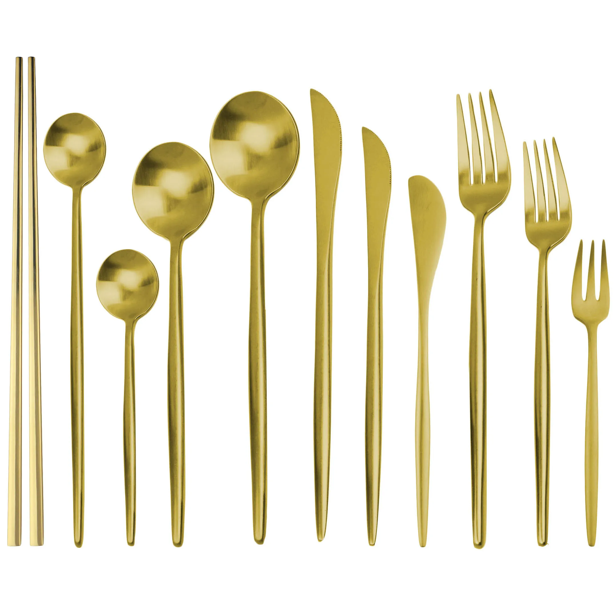 

Matte Gold Cutlery Gold Tableware Set 18/10 Stainless Steel Dinnerware Fork Knife Chopsticks Set Silverware Set Drop Shipping