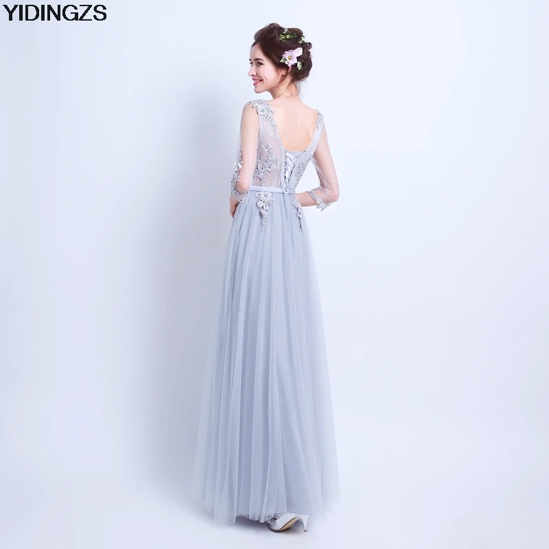 Yidingzs элегантный 3/4 Sleeve A Line бисером вечернее платье тюль Кружево аппликации халат
