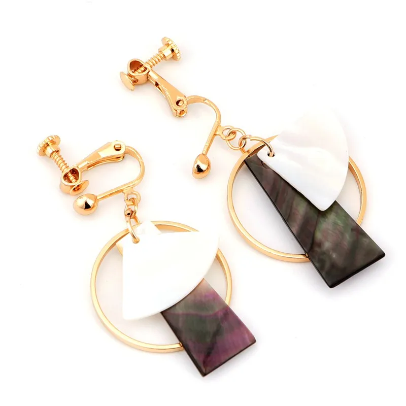 

Fashion Natural Black shells pendant Screw No Hole Ear Clip Earrings For Women Charm Summer seaside beach ornaments Jewelry
