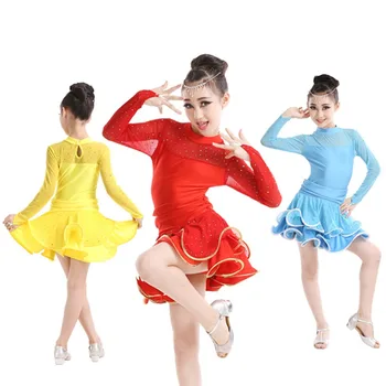 

Kids Girls Latin Rumba Jazz Dance Mesh Dress Spandex Ballroom Stage Performance Dancewear with Headdress