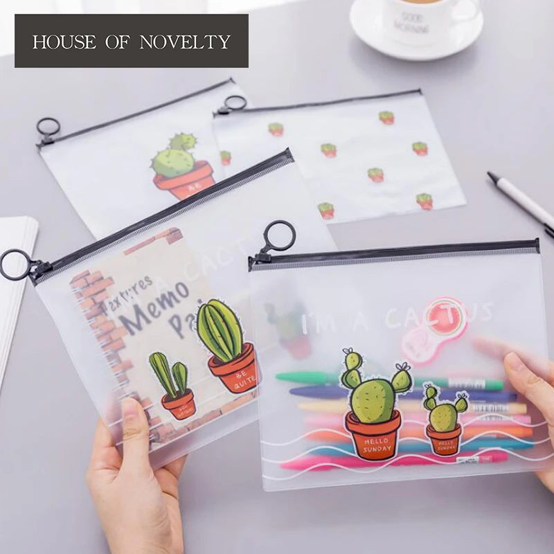 Cactus Dull Polish Transparent PVC A5 File Folder Document Filing Bag Stationery | Канцтовары для офиса и дома