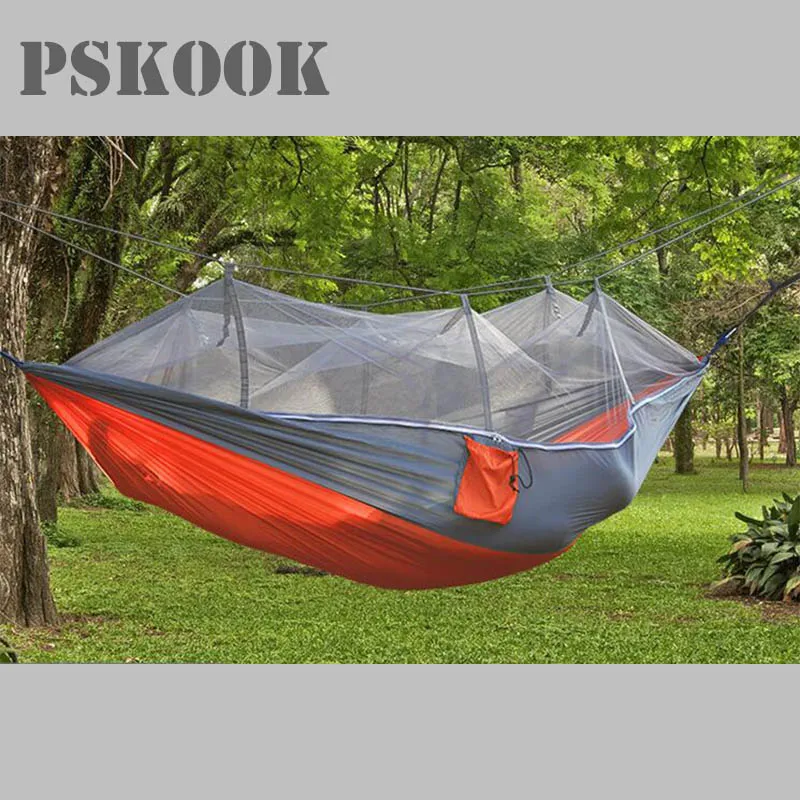 

PSKOOK 2.6*1.6M Nylon Hammock with Mosquito Net Ultralight Portable Single-person Hanging Tent Hammock for Camping