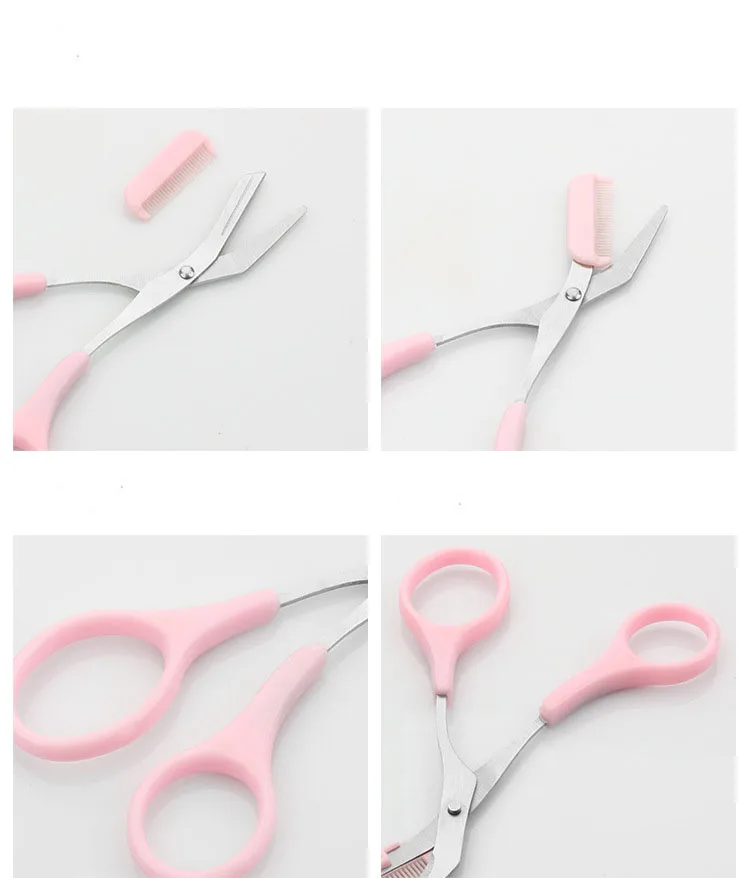 Прибор для ухода за лицом Модный милый розовый гребень для бровей ножницы для бровей нержавеющая сталь прочный макияж Артефакт пластиковая ручка Начинающий