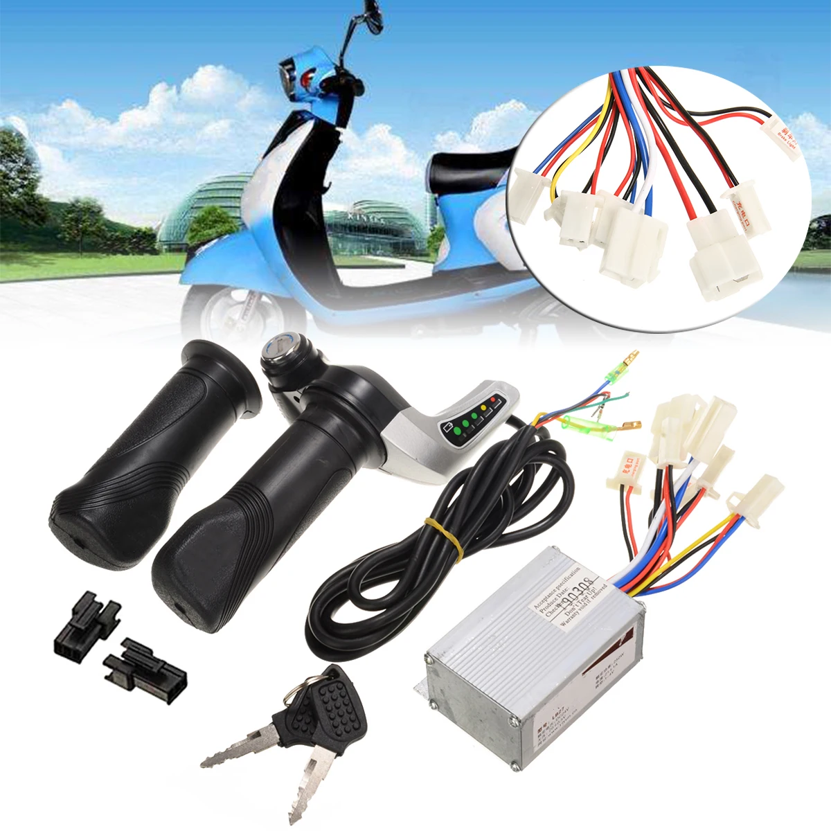

For Electric Bike Scooter 1set Motor Brush Controller Throttle Grips 7/8 Inch 22mm Handlebars 28A 24V 250W Mayitr