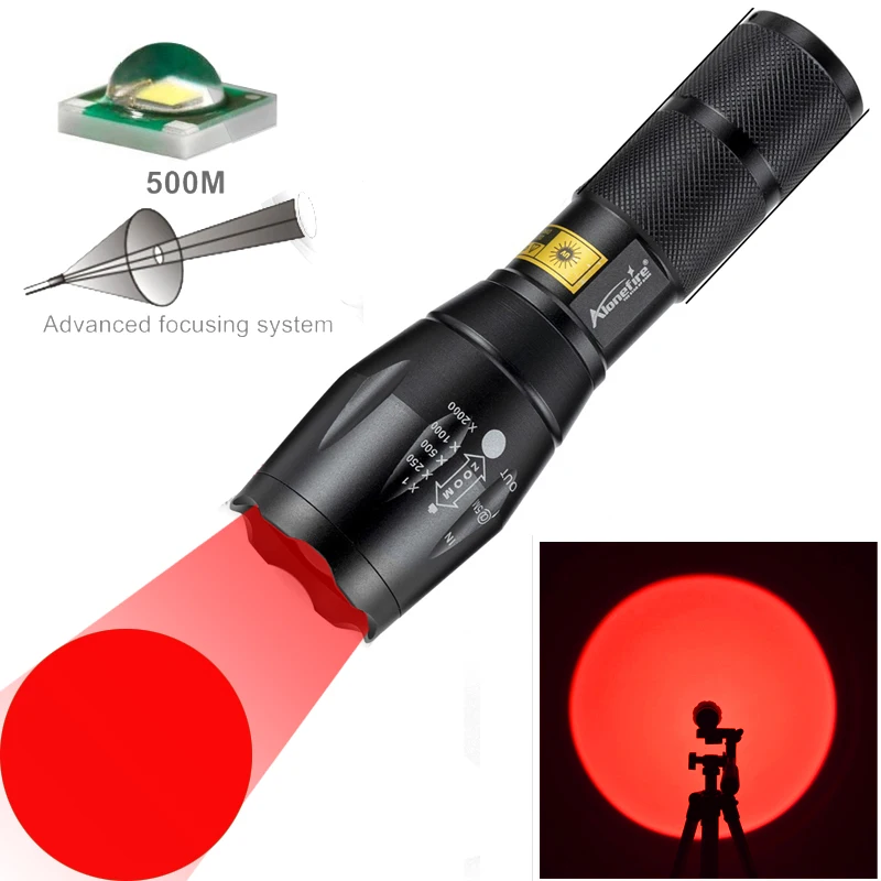 

Home mini TORCH Zoomable Scalable CREE LED Red Light Flashlight Red Tactical Light hunting Red Light Torch For Fishing Detector