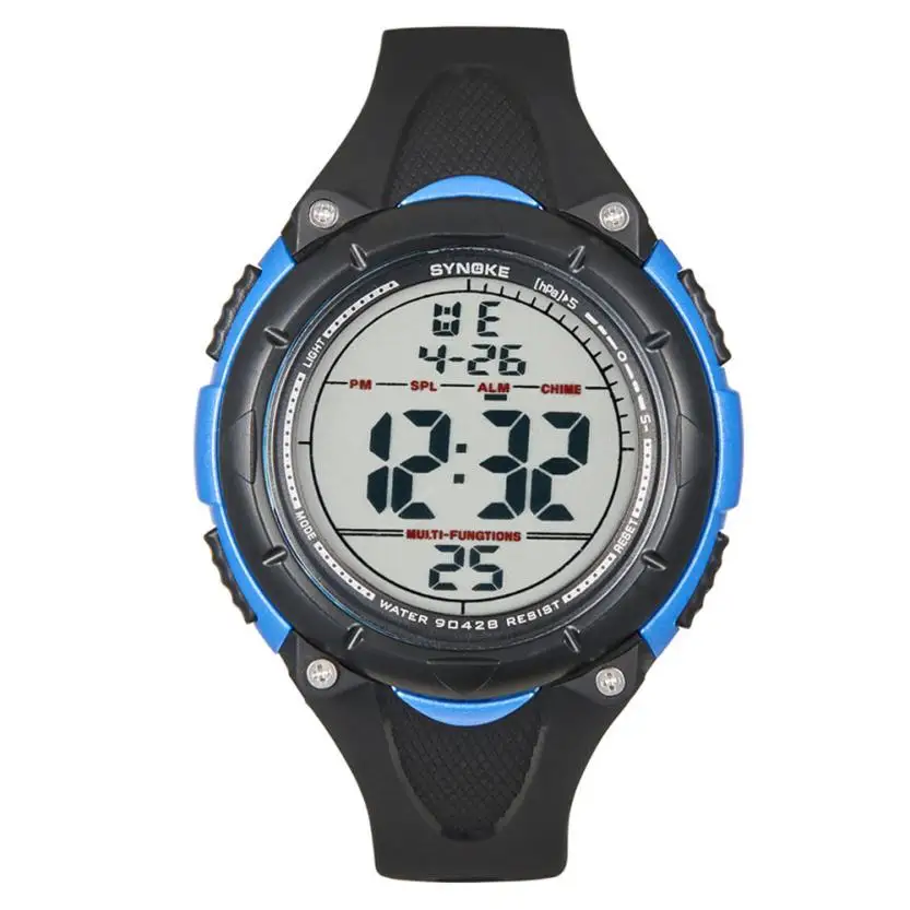 SYNOKE детские спортивные часы, модные цифровые светодиодный часы с датой, военные резиновые часы с будильником, водонепроницаемые,, часы Relogio synoke - Цвет: Blue