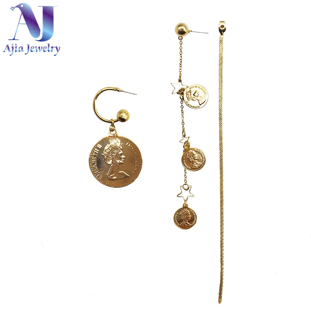 

Asymmetrical Big Gold Coin Earrings Fashion Jewelry For Women Dangle Earrings Drop Earrings Irregular Statement Earrings 2019 za