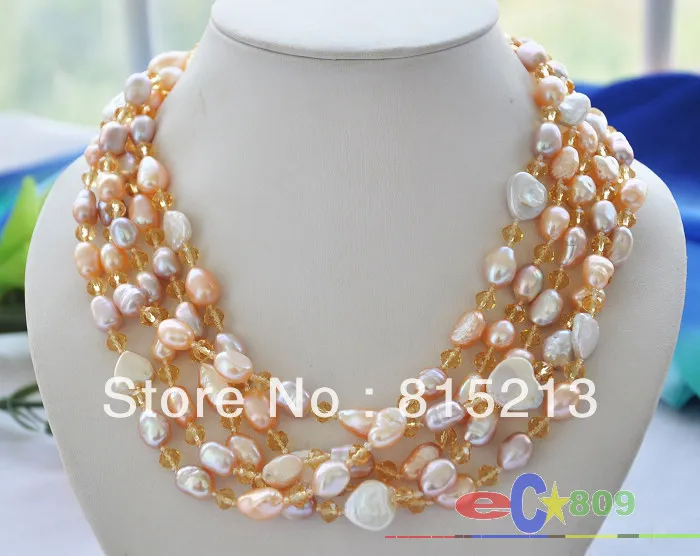 

FREE SHIPPING>>>@@ > N478 5row 20" pink baroque cultured pearl faceted citrine necklace
