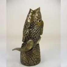 Изысканный Китайский Старый оформлен Ручная полые форме рыбы медь курильница