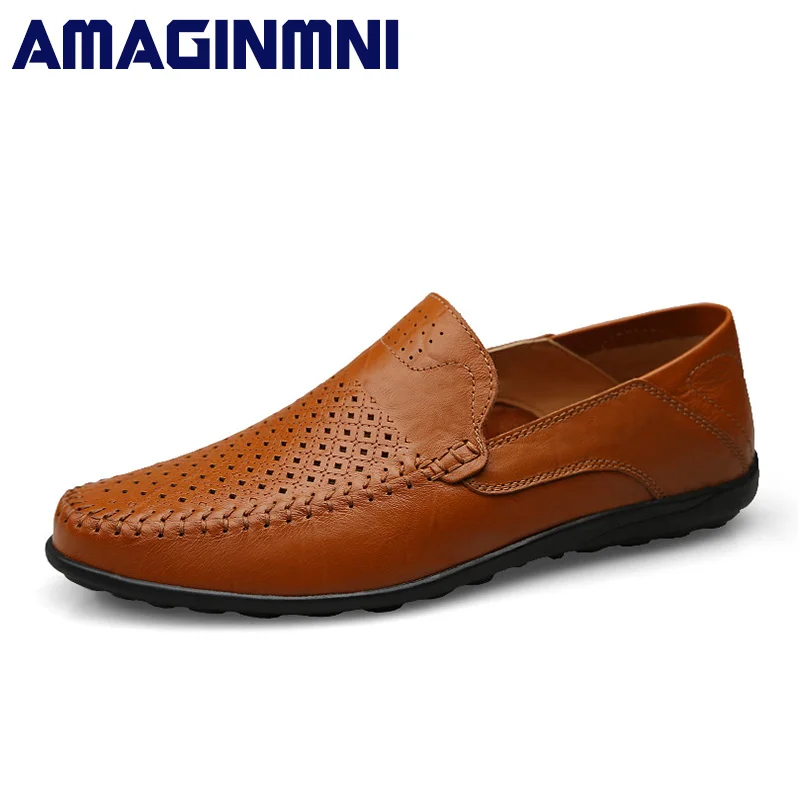 

AMAGINMNI big size 38-47 slip on casual men loafers spring and autumn mens moccasins shoes leather Breathable men's flats shoes