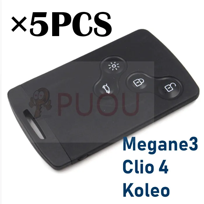 

5pcs/lot 4 Button Remote Card Smart Car Key for Renault Megane 3 clio 4 Koleo with Uncut Key Blade 434Mhz ID46 P7952