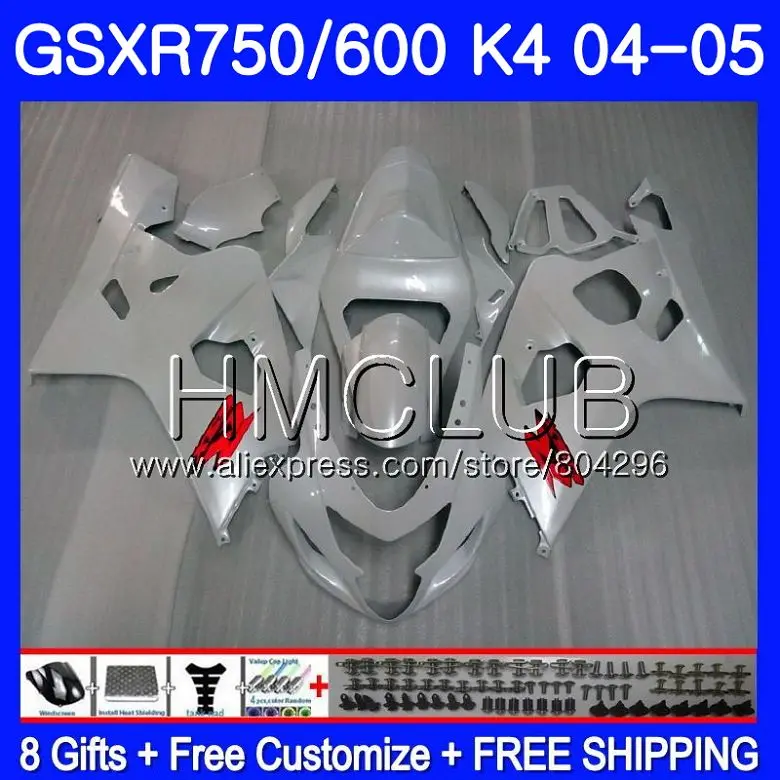 

Pearl White Body For SUZUKI GSXR 750 GSX R750 K4 GSXR 600 04 05 GSX-R600 4HM.2 GSXR-750 GSXR600 04 05 GSXR750 2004 2005 Fairing