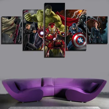 

Movie The Avengers Large Poster Modern Canvas Printed Painting 5 Panel Home Decorative Wall Art Superheroes Picture For Bedroom