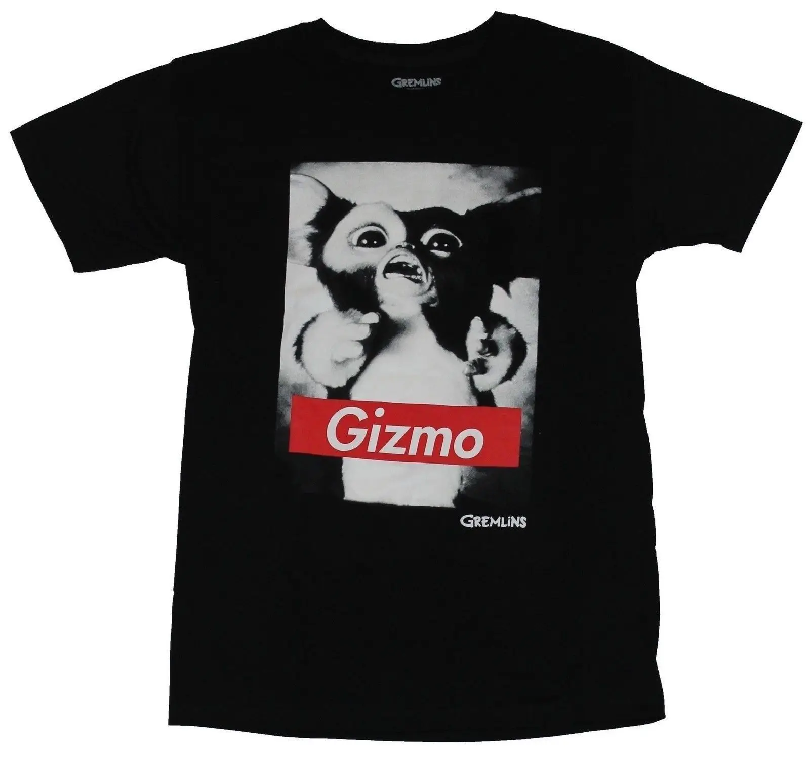 Gremlins Мужская футболка s черно белая Gizmo фото W/Red Name Bar летняя с круглым вырезом из