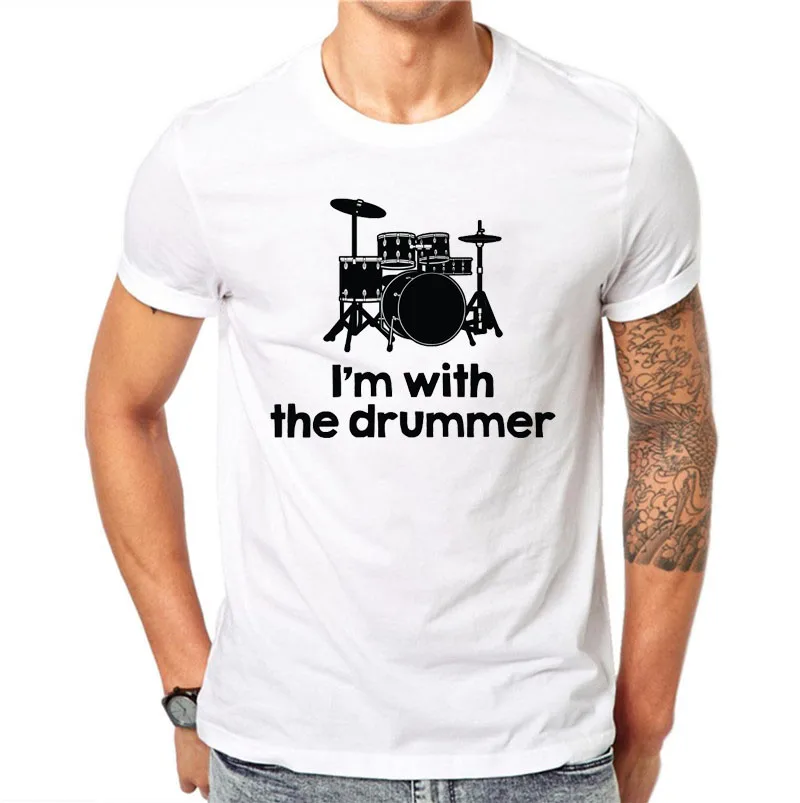 

100% Cotton Harajuku Men T Shirts Fashion Drummer Drumming Printed Man Short Sleeve Tops White Tees Clothes Plus Size 4XL